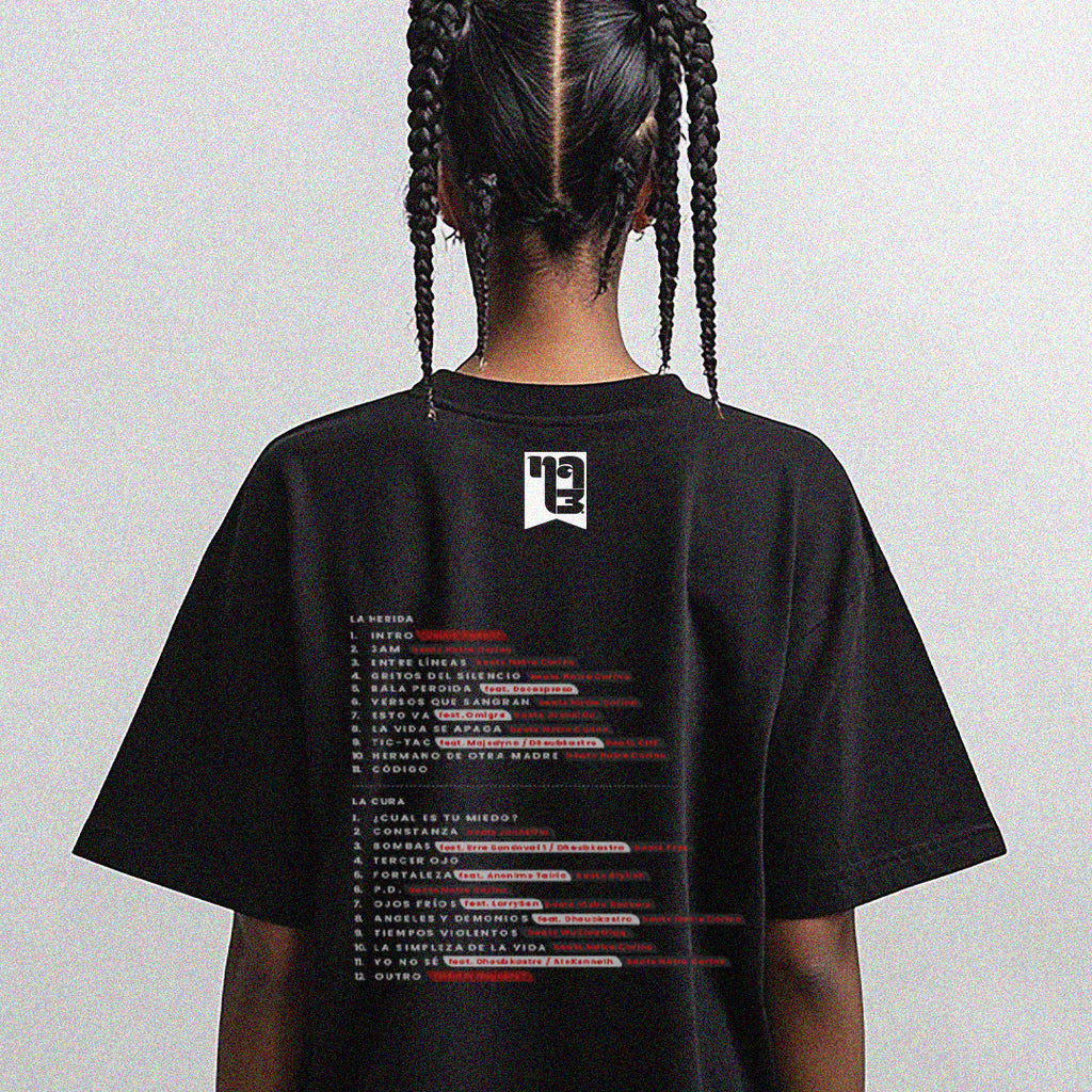 Polera Estampada TrackList - 100% algodón Negra unisex