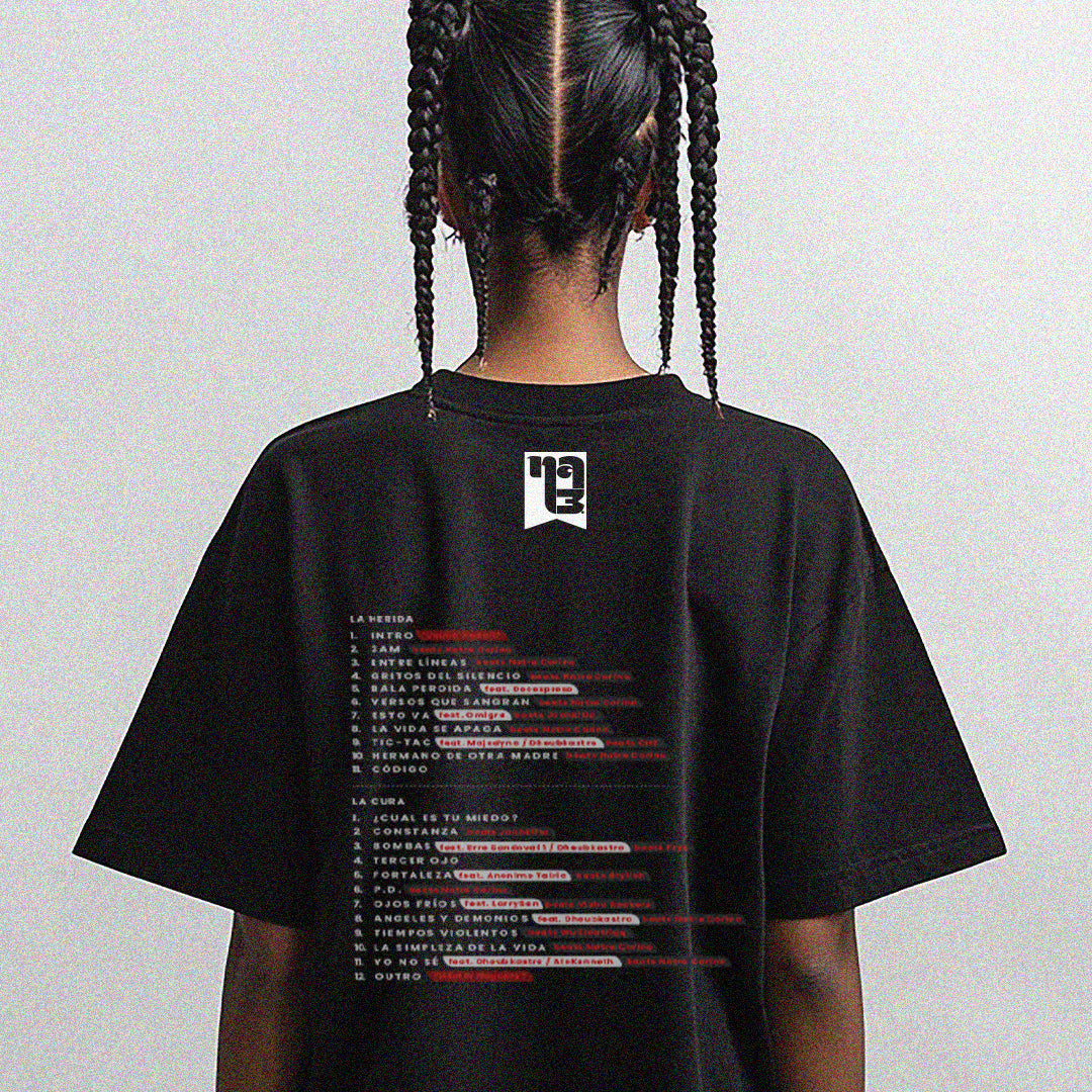 Polera Estampada TrackList - 100% algodón Negra unisex
