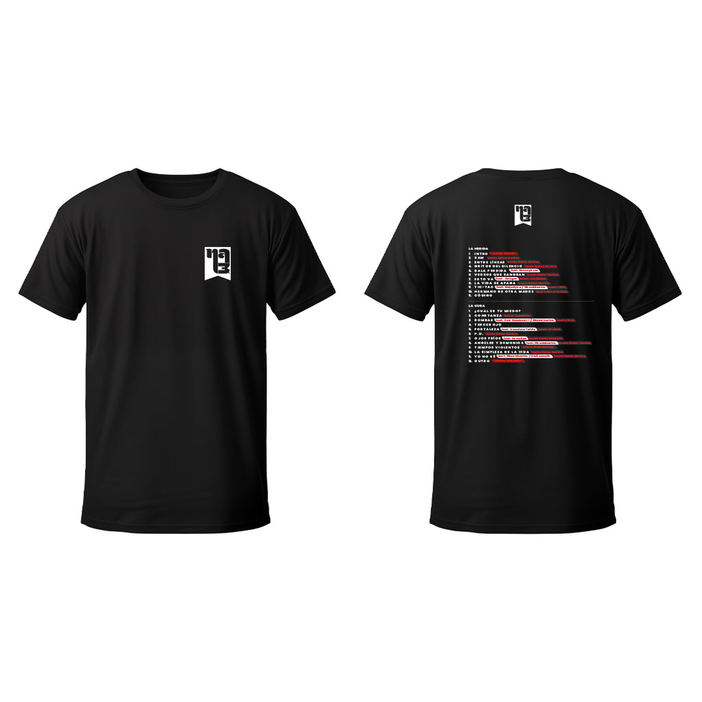 Polera Estampada TrackList - 100% algodón Negra unisex